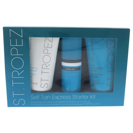- St. Tropez Self Tan Express Starter Kit - 4 Pc kit 2.53 oz Tan Enhancing Polish, 2.53 oz Tan Enhancing Moisturizer, 1.69 oz Self Tan Express Advanced Bronzing Mousse, Tan Applicator Mitt