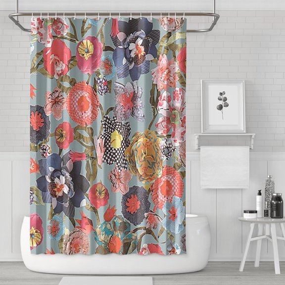 Waterproof Beautiful Colorful Floral Shower Curtain 72x72 Inch Boho Style Polyester Unique Shower Curtain for Bathroom Hotel Home Decor with 12 Plastic Hooks