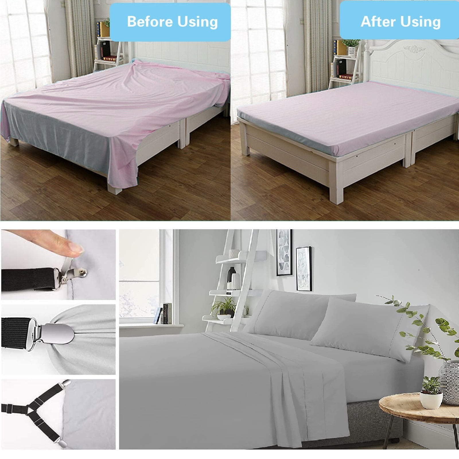 4PC Bed Sheet Holder Strap Clip Mattress Blankets Elastic Gripper Garter Bedding 