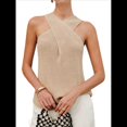 thumbnail image 2 of Blusa Informal de Verano para Mujer, de Punto, Sin Mangas, con Cuello Halter Cruzado y Color Liso. Albaricoque M, 2 of 8
