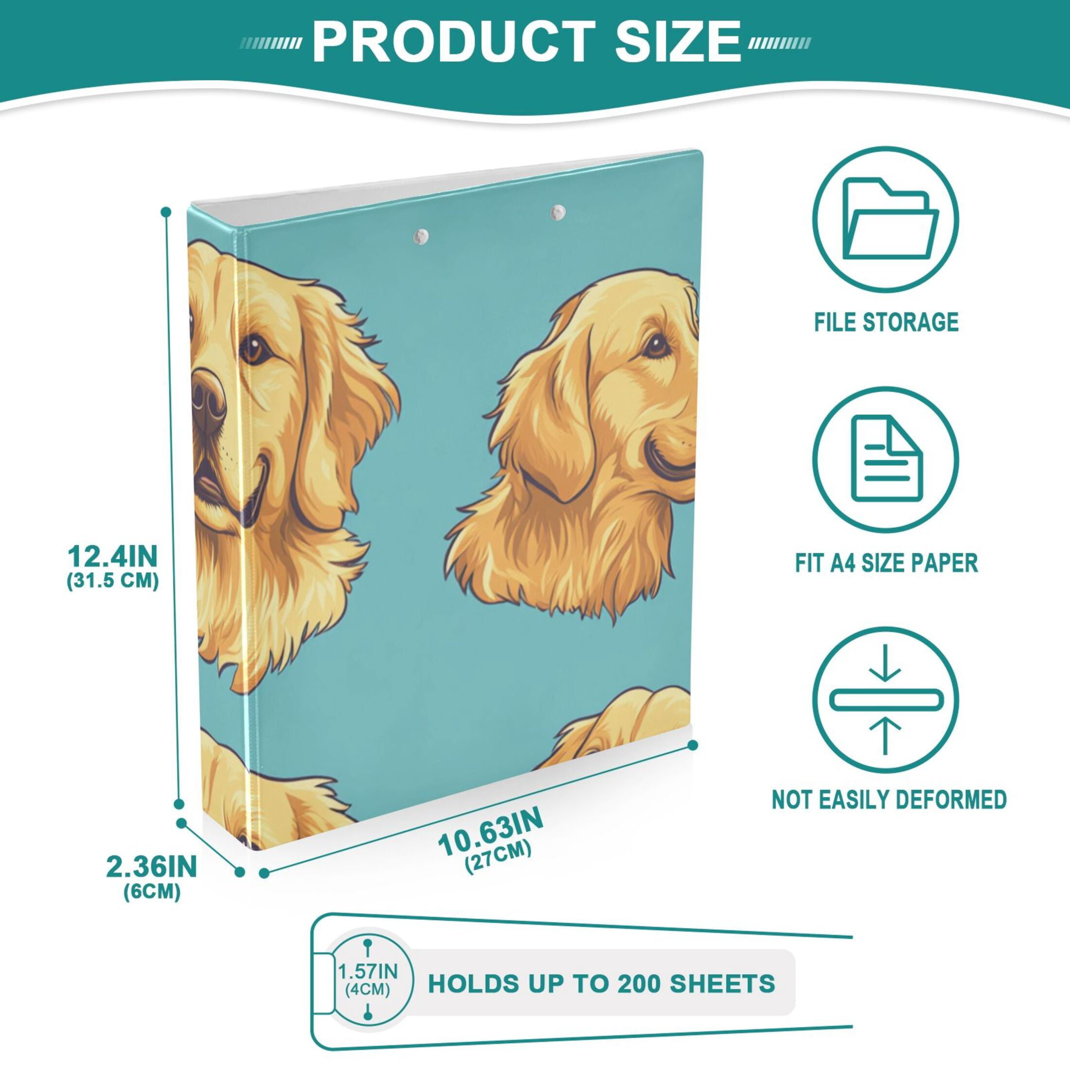 Golden Dogs 3 Ring Binders 1.5 inch Hardcover File Folders with Interior Pockets A4 Size Organizer for School Office Hospital Set of 2