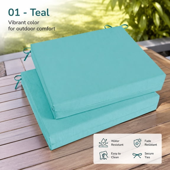 Outdoor Chair Cushions Set of 2, Water Resistant Patio Furniture Cushions with Ties, Square Corner, 18.5x16x3, Teal