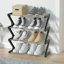 AuroraX Metal Shoe Rack Stainless Steel 4 Tier Black Shoe Rack Organizer Free Standing Corner Vertical Sturdy Space-Saving Stylish Z-Shape Shoe Storage Organizer for Closet,Entryway,Door