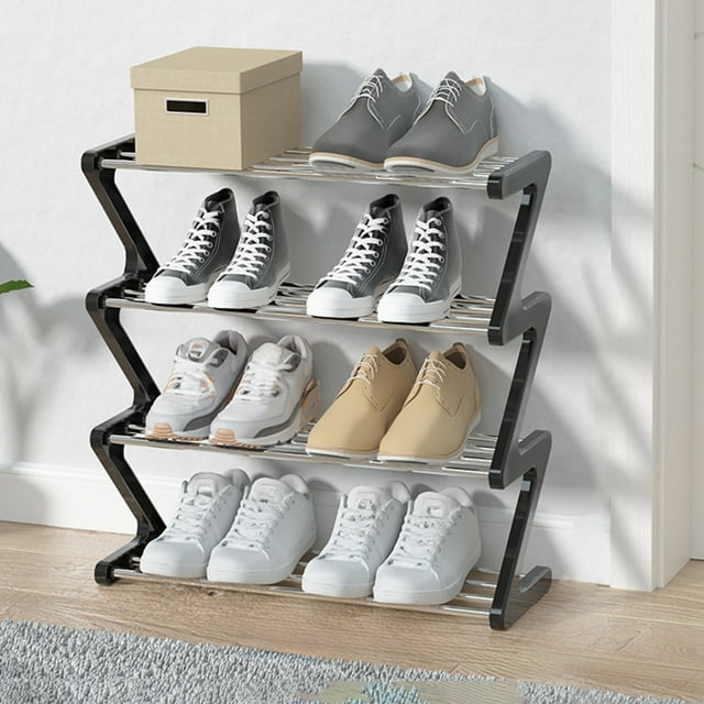 Xihbxyly Zapatero En Forma de Z, Multicapa, Moderno Marco de Acero Inoxidable, Fácil de Limpiar, Ahorra Espacio, Ideal para El Hogar y La Oficina, Duradero y Práctico.