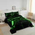 thumbnail image 3 of Gaming Bedding Sets Green Gamer Comforter Sets Teen Cool Video Game Black Quilt Bed Set,Abstract Check Ombre Green Honeycomb Duvet Insert For All Season(Green Full), 3 of 7