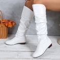 thumbnail image 5 of Women's Round Toe Low Heel Knee High Boots PU Leather Slouchy Slip on Comfortable Plus Size Fall Winter Boots for Casual Outdoor Wear White, 5 of 5