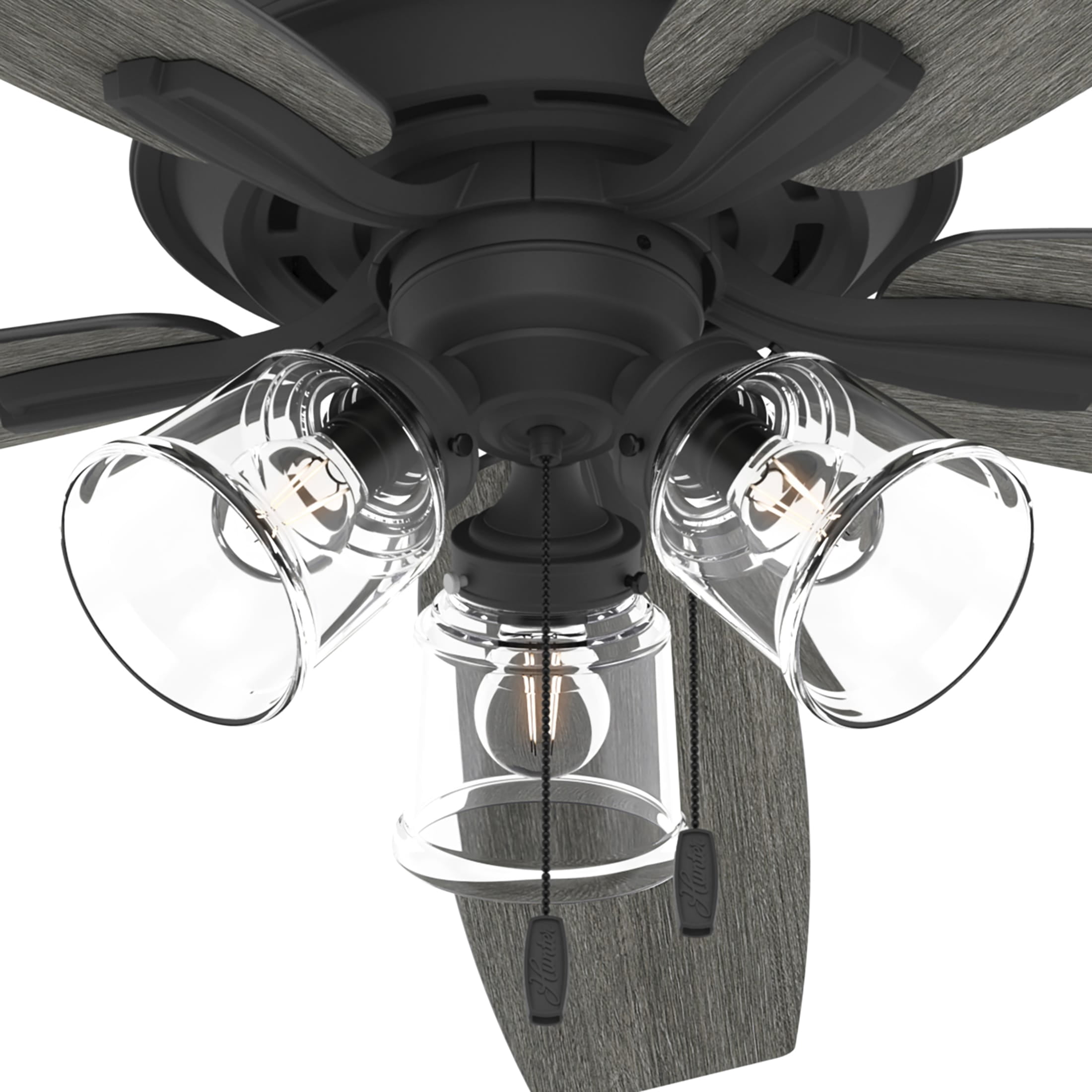 Hunter 60 inch Indoor Ceiling Fan with LED Lights - Black Ceiling Fan with Pull Chain, For Bedroom or Living Room, Standard Mount, No Remote, 5 Blades, Includes Bulbs - Dondra 51614, Matte Black