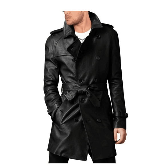 Long Black Trench Coat Mens Long Coat For Winter Black Trench Coat Mens Long Black Leather Coat Black Long Leather Coat Men Long Black Coat size L