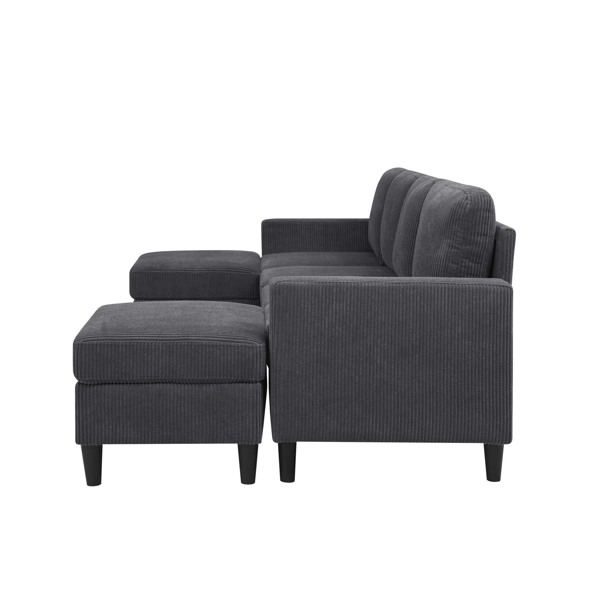 DEALTOPS 101" U-Shaped Modular Sectional Sofa with 2 Ottomans, Corduroy 4-Seater Cloud Couch for Living Room, Dark Gray