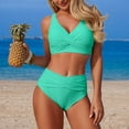 thumbnail image 2 of Nfurl Bikinis for Women 2 Piece High Waisted Bathing Suits Summer Twist Front Bikni Tops Tummy Control Bikini Bathing Suit Summer Swimsuits Mint Green,Size XXL, 2 of 9