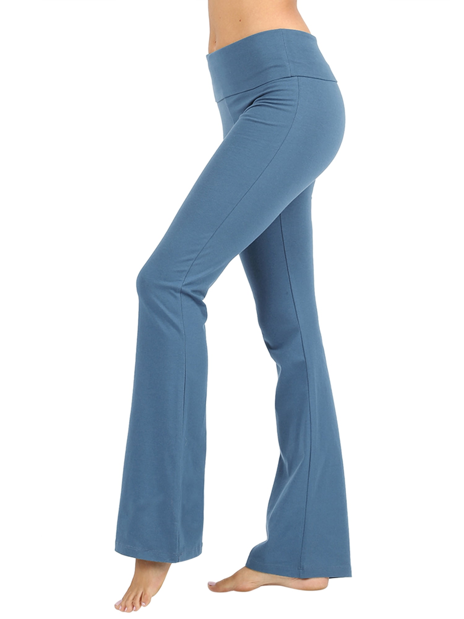 Zenana - Womens & Plus Stretch Cotton Foldover Waist Bootcut Workout Yoga Pants (TITANIUM, S