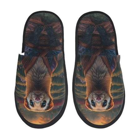 Balery Garden Meditating Weasel Slient Indoor Furry Fleece Comfort House Shoes Soft Non-Slip Home Shoes Cotton slippers House Slippers-- Medium