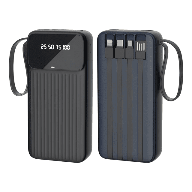Power Bank 20000mAh con Pantalla Digital y 4 Cables Integrados Belug, Negro