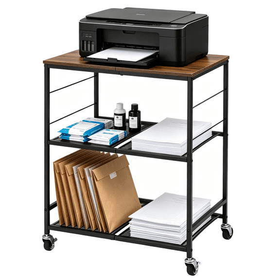 OUTMASTER Printer Stand - Large Size Printer Table with Hooks and Lockable Casters,Accommodates Most Printers.