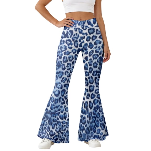 Leopard Print Pants for Women Casual Daily Wear Trousers Stretchy Waist Blue L