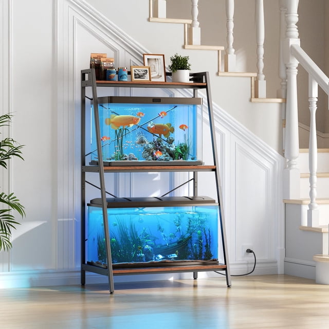 Soporte para pecera Herture para acuarios de 75 a 110 litros, color marrón rústico