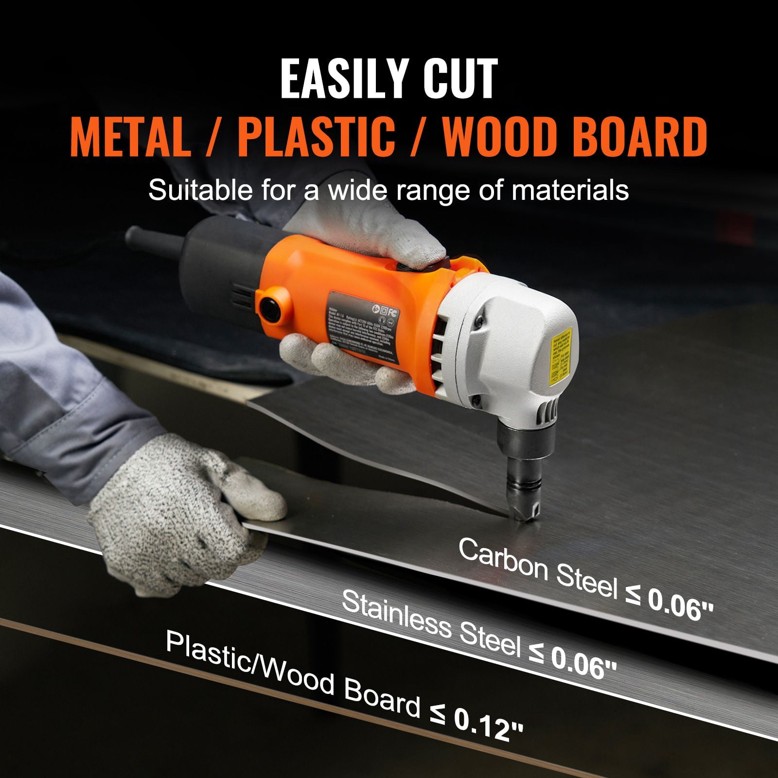 550W Sheet Metal Nibbler with 2200 RPM, 360° Rotating Head, 0.06" Cutting Capacity, for Carbon Steel Stainless Steel Plastic