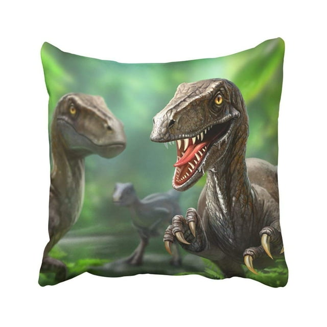 Funda de Almohada ABPHQTO Triceratops Verde Tres Dinosaurios Velociraptores 45x45 cm
