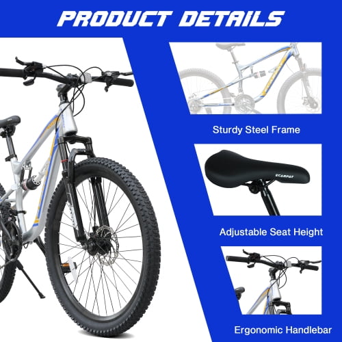 Raistyw 26" Mountain Bike for Adults, 21-Speed Adult MTB with Disc Brakes, High-Strength Steel Frame, All-Terrain Off-Road Bicycle for Men and Women, Grey