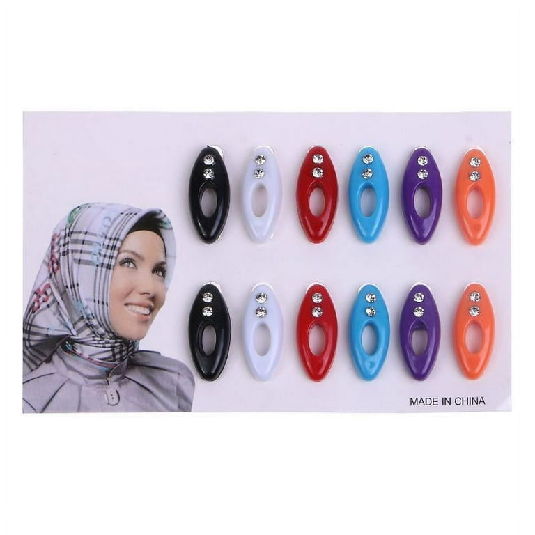 HOTYA 12Pcs/Box Plastic Safety Brooch Pins Hijab Pins Clips with Rhinestone  Safety Pins Muslim Scarf Shawls Accessories 