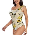 thumbnail image 2 of Gaeub Gnomes Bees And Sunflowers Women's One Shoulder Ruffle Tummy Control Swimwear for Swimming Surfing Beach Party - Large, 2 of 8