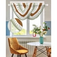 thumbnail image 3 of Waterfall Valances for Windows, Sage Green Farmhouse Kitchen Sheer Valance Curtains, Green Brown Striped Rod Pocket Elegant Swag Valances for Living Room Bedroom, 47.2"x38.5", 3 Panel, 3 of 8