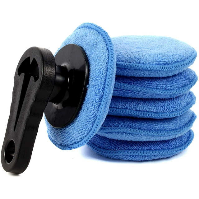 Kit de 7 almohadillas aplicadoras de cera para coche, aplicadores de esponja de microfibra de 4,7 pulgadas, almohadilla de cera de espuma suave con mango de agarre (grande) Ofspeizc WMZL-1604