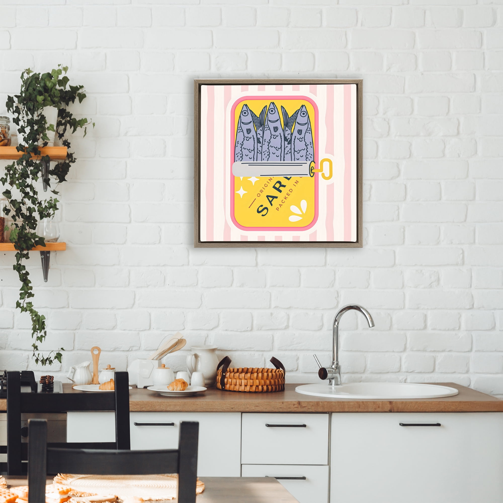 Stupell Industries Yellow Sardine Tin Brown Framed Floater Canvas Wall Art, design by Creative Studio