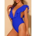 thumbnail image 2 of DARING DIVA V Neck Ruffled Monokini Tummy Control Bathing Suit XL Royal Blue, 2 of 6