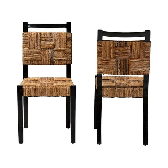 bali & pari Raniya Seagrass Dining Chair Set of 2- Mango Wood Frame - Black