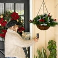 thumbnail image 6 of Artificial Christmas Berry Hanging Basket,17.72" Green Flocked Christmas Hanging Basket, Xmas Baskets with Lights and Pine Cones Berries for Outdoor Decor, 6 of 7
