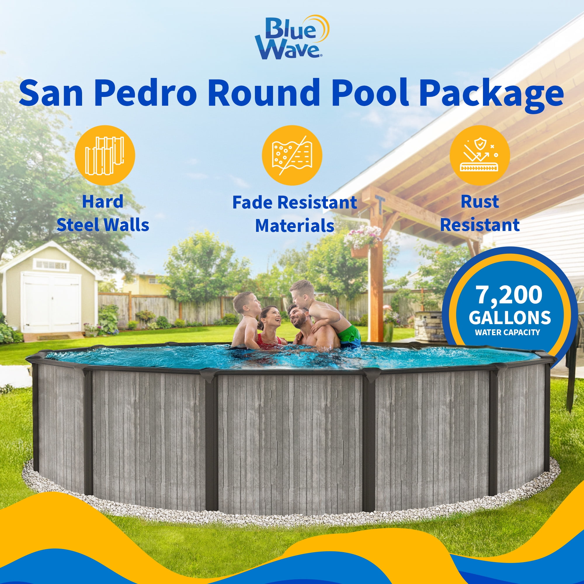 Blue Wave San Pedro 18-ft Round 52-in Deep 6-in Top Rail Above Ground Steel Wall Swimming Pool Package
