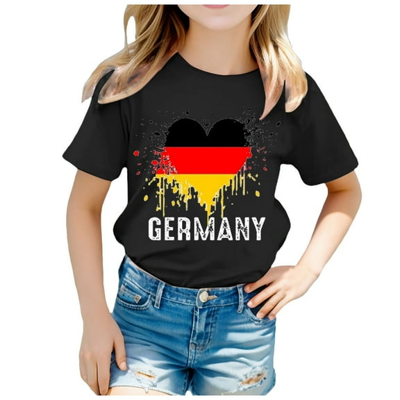 WhouRiu Toddler Girl T Shirts Flag Of Germany Print Short Sleeve T Shirt Kids Trend Loose Tee Tops Black,Sizes 3-4