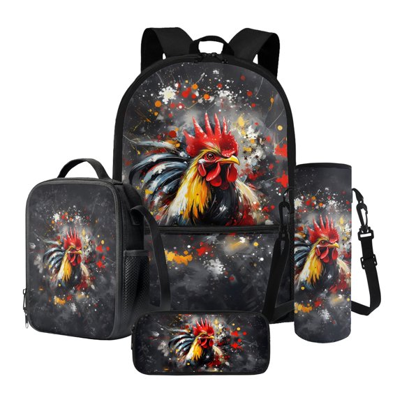 ZUXONGSY Splatter Paint Chicken Print 4 Pack Backpack Set for Kids Boys Girls 17 In Preschool Backpack with Lunch Box Pen Case Water Bottle Holder Large Capacity Toddler Kindergarten School Bookbag