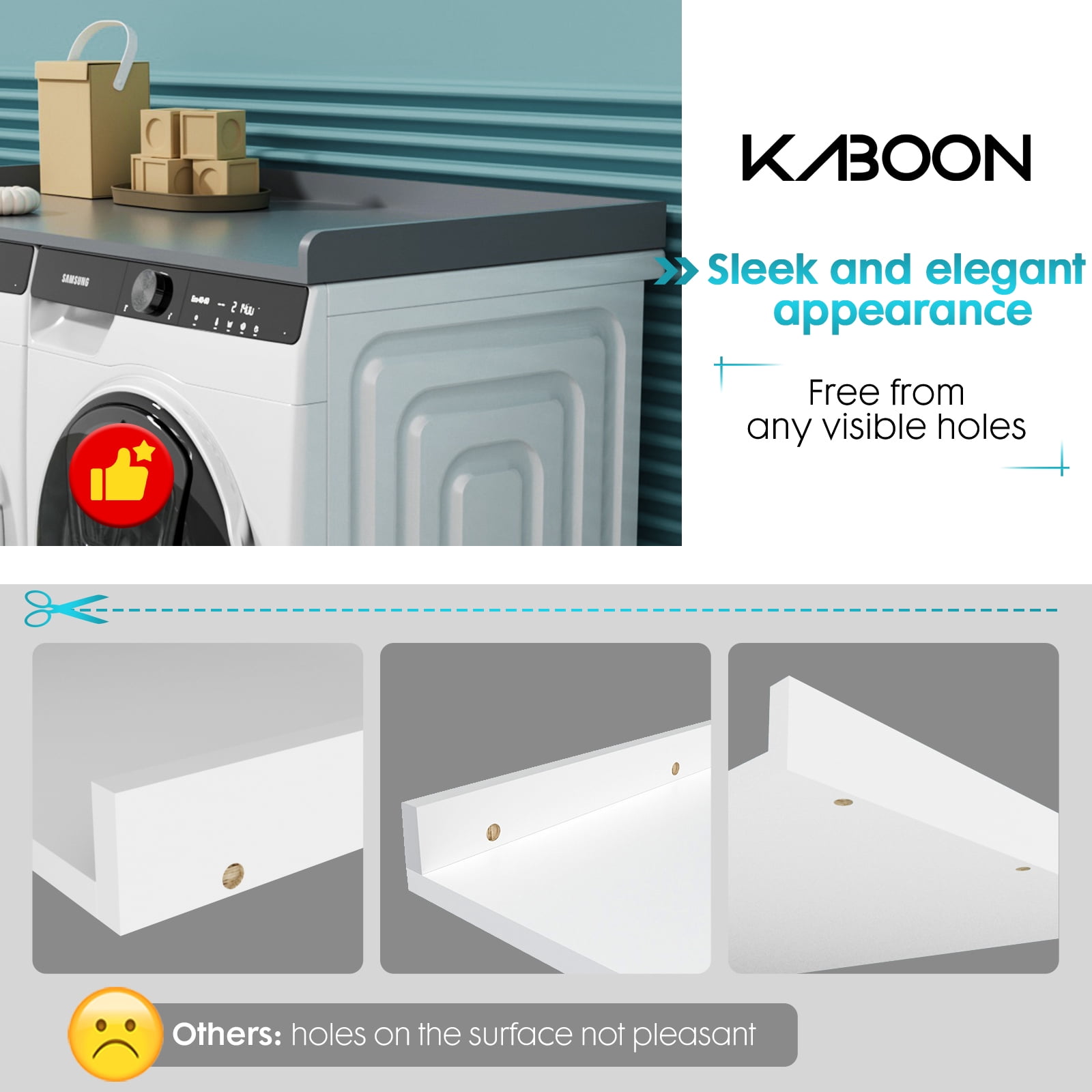 Kaboon Washer Dryer Countertop with Edge Rails, 27.5" x 54", Grey