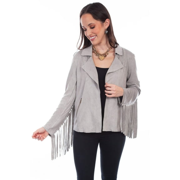 Scully HC769-LGR-S Women Ultra Suede Fringe Jacket, Light Grey - Small