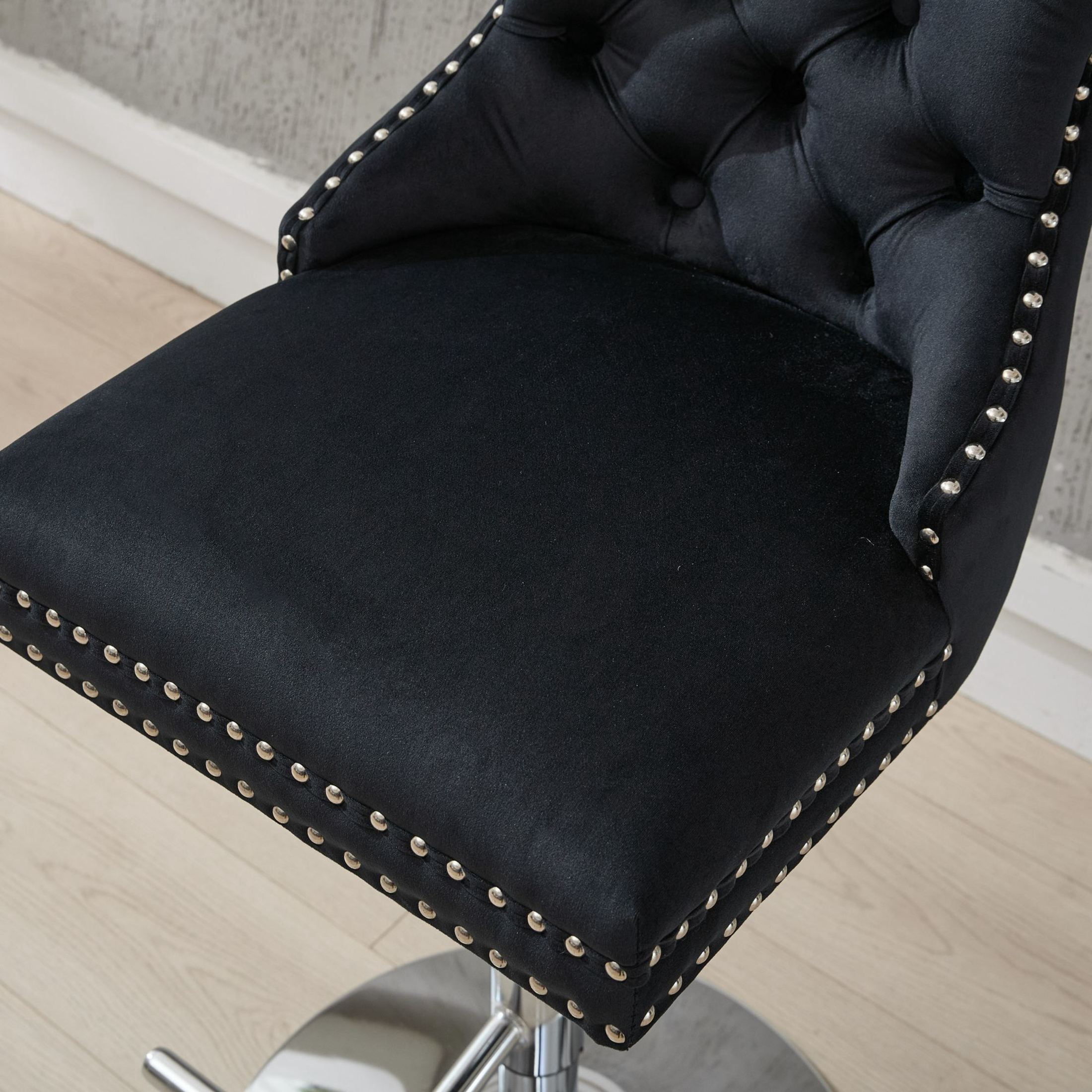 Noble House Set of 2 Swivel Barstools, Adjustable 27-35" Height, Tufted Velvet Upholstery, Black