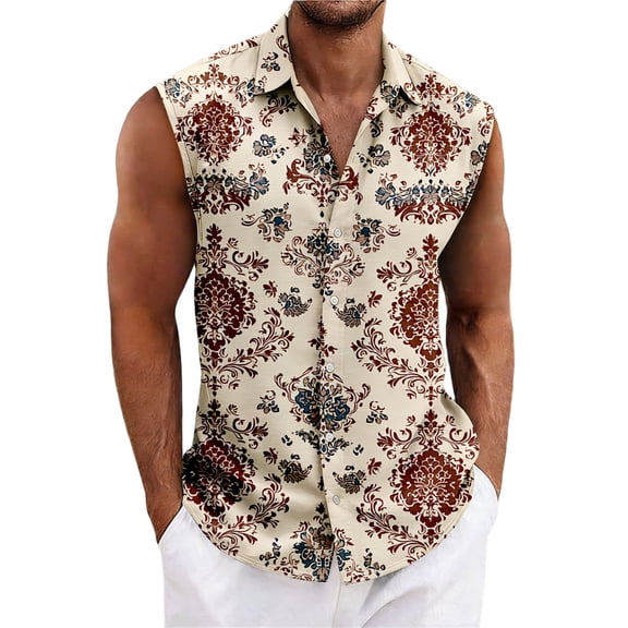 LWavelet Men's Sleeveless Hawaiian Shirt Paisley Print Button Down Casual Summer Beach Top Hot Pink 2XL
