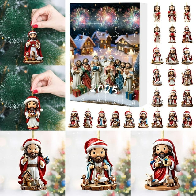 2D Acrylic Christmas Countdown Ornament Calendar Set Double Print Design Festive Tree Kids Favorite Toy Holiday Activity