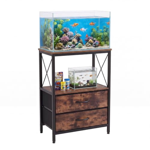 Aquarium Stand 5-10 Gallon with 2 Drawers, Metal Fish Tank Stand, Metal Frame with X-Cross Support, 2-Tier Open Shelves, 2 Fabric Drawers, Fits 5-10 Gallon Tanks, 66 lb Shelf