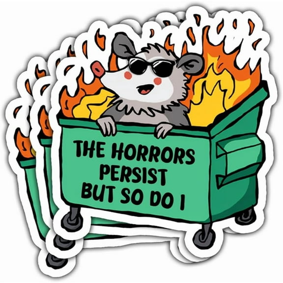 3 Pcs The Horrors Persist but So Do I Sticker – Funny Possum Mental Health Decal for Laptop, Water Bottle, Phone, Car, Helmet 3"
