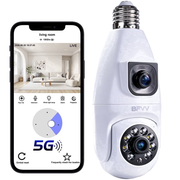 BFVV Light Bulb Security Camera - 2.4GHz Wifi Wireless Indoor Home Security Cameras, 360° HD Color Night Vision, Smart AI Motion Detection