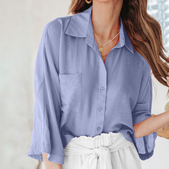 ICHUANYI Liquidación Blusa casual de manga larga con solapa para mujer ICHUANYI WER202308230869
