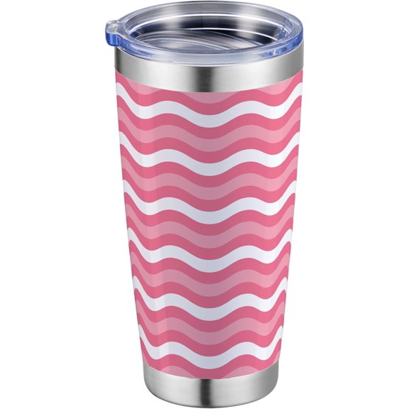20 oz Insulated Tumbler, Pink Christmas Tumbler with Lid and Straw, Holiday Pink Waves Travel Coffee Mug Cup, Birthday Christmas Gift for Women Her