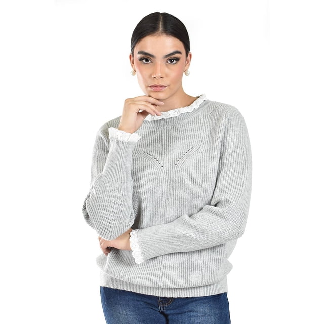 Sueter con cuello y puños de encaje Roman Fashion /Juvenil, 4015 (Gris claro) gris CH