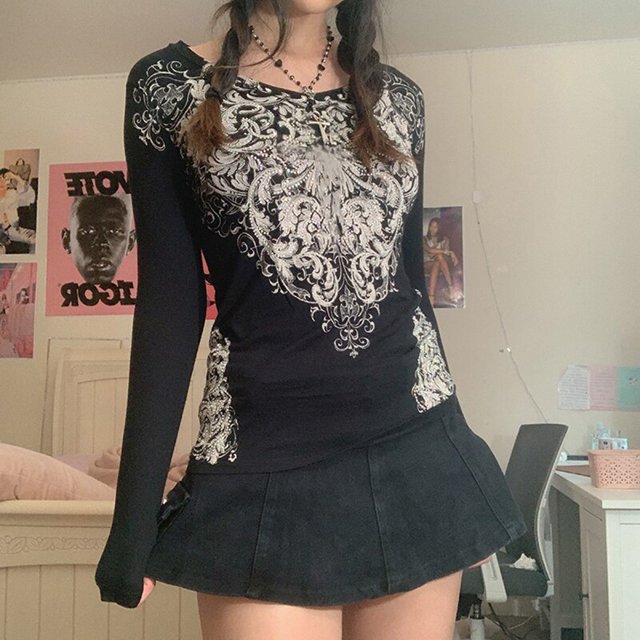 Xingqing, camisetas cortas con diamantes de imitación, estampado gráfico Y2K, ropa Grunge, camiseta Retro estética de hadas, camisetas bonitas Vintage Harajuku Deng Xun unisex