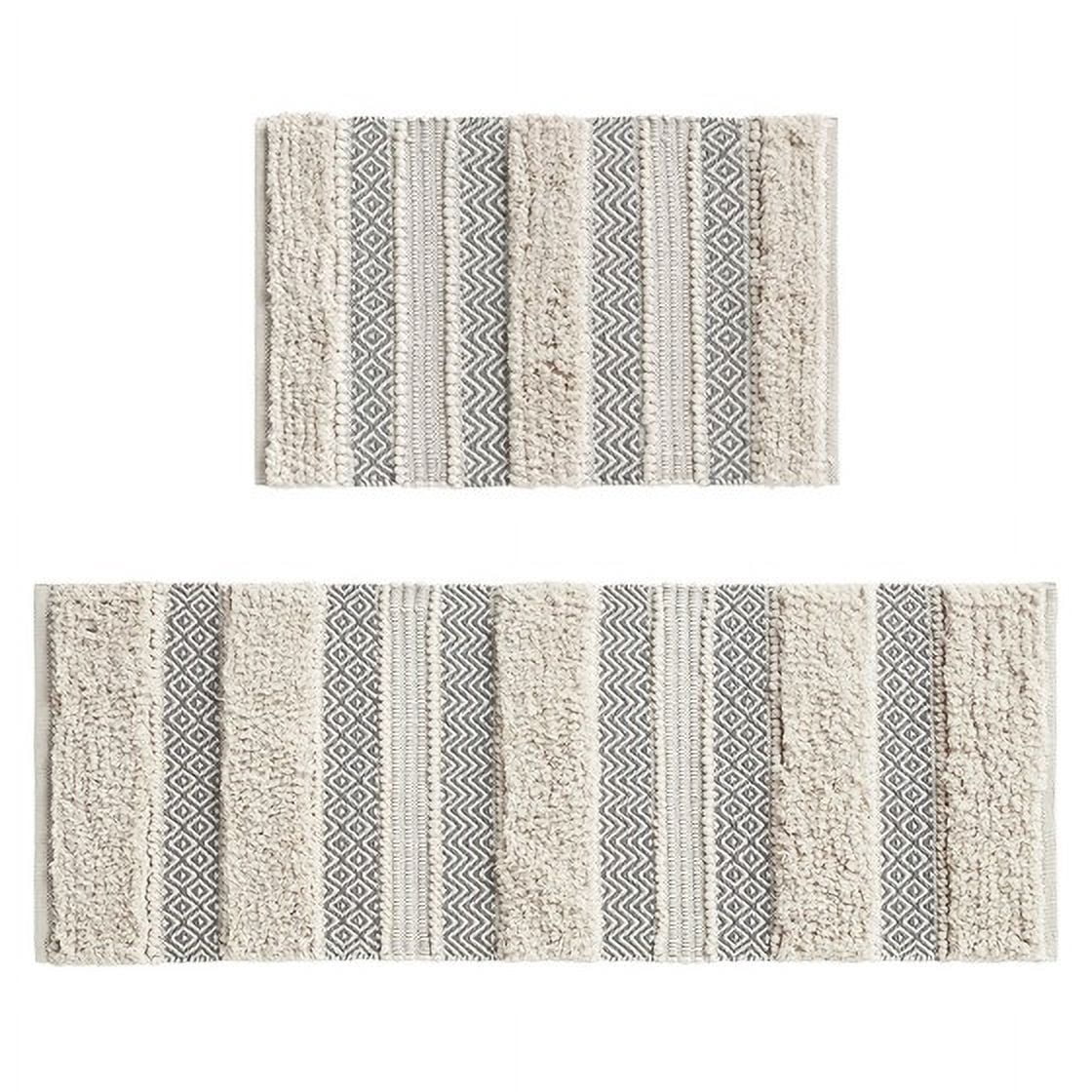 Woven Texture Stripe Bath Rug 22x58 Inches Grey, INK+IVY Asher Boho Hand-Woven Bathroom Runner Rug, Non-Slip Latex Backing Machine Washable for Bathroom Decor