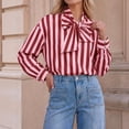 thumbnail image 5 of Womens Striped Button Down Shirts Bow Tie Neck Long Sleeve Tops, S, 5 of 6