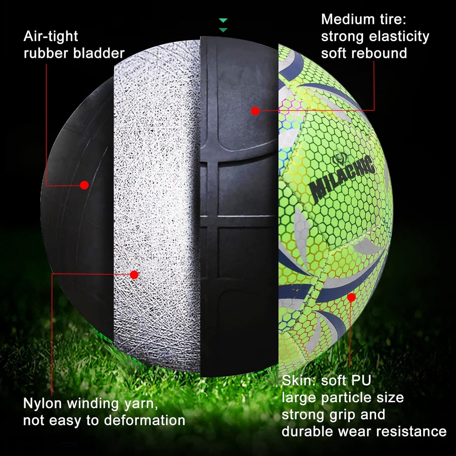 Soccer Ball, Glow in The Dark Soccer Ball Size 3/4 / 5 with Pump, Glowing Luminious Soccer Balls Gifts for Boys, Girls, Men, Women Indoor-Outdoor Soccer Training