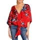 thumbnail image 1 of Blusa suelta de talla grande para mujer Cuello en V acampanado Mangas 3/4 Dobladillo anudado Impreso Abanopi Rojo/S, 1 of 4